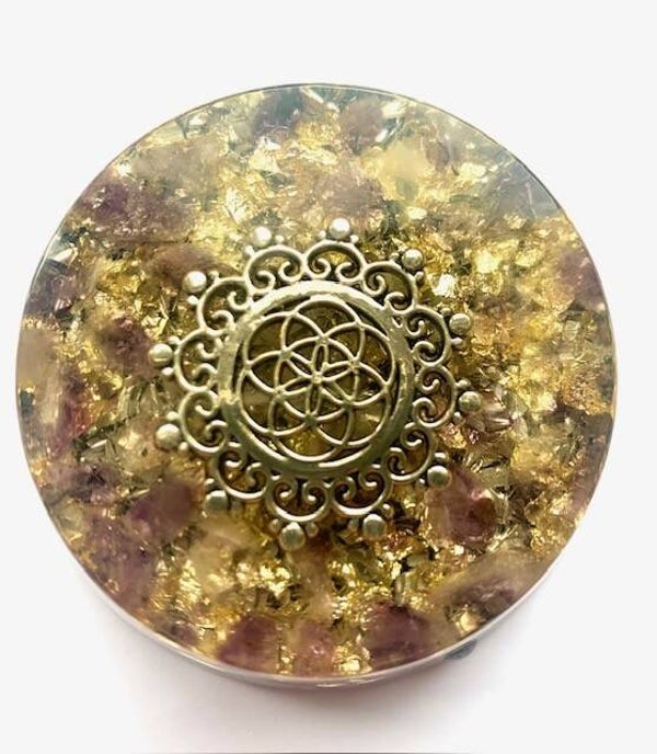 Grote Orgonite Buster Amethist, Levensbloem, Shungite, Herkimerdiamant, Dubbeleinder, Zilver/Goud