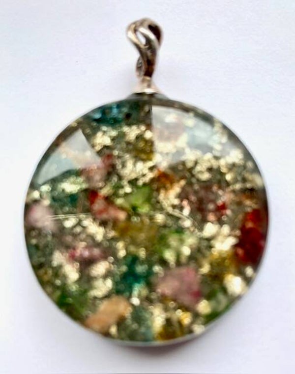 Middenmaat Orgonite Hanger Hyacintmix, Shungite, Herkimerdiamant, Zilver ##M23