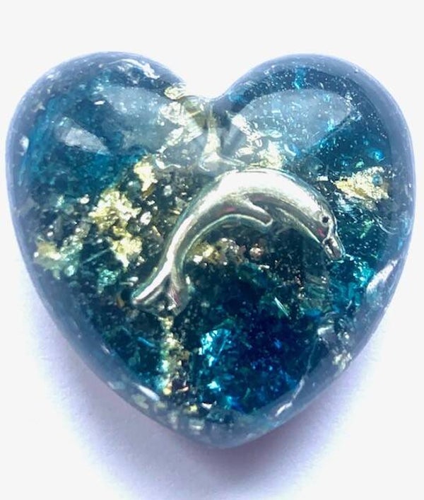 Orgonite Mini Hartje Siberisch Blauw Andara, Dolfijn, Shungite, Herkimerdiamant, Dubbeleinder, Zilver