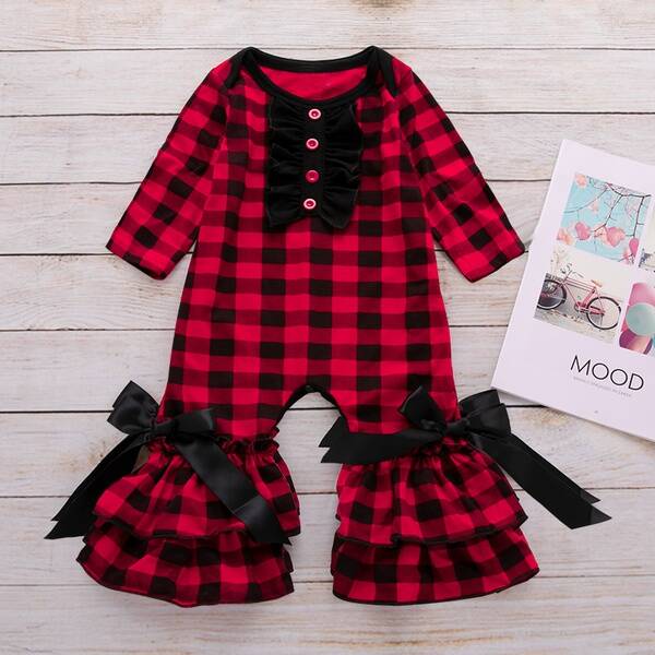 Plaid ruffle all in one