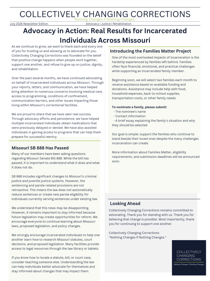 July 2026 Collectively Changing Corrections newsletter