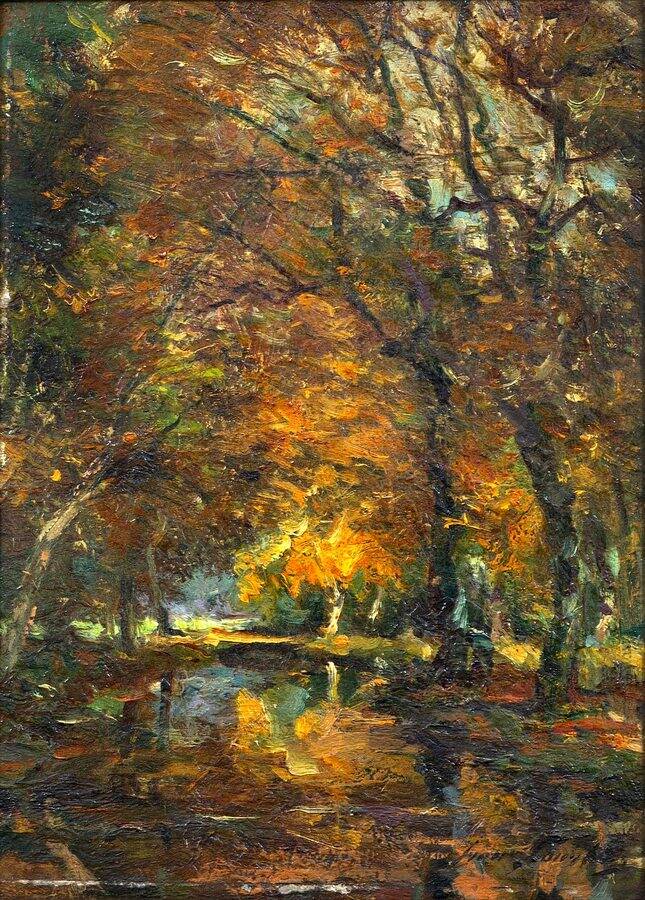 Franz Courtens - ‘Étang dans in sous-bois’ - early 20th C. - oil on board - 40 x 29,5 cm
