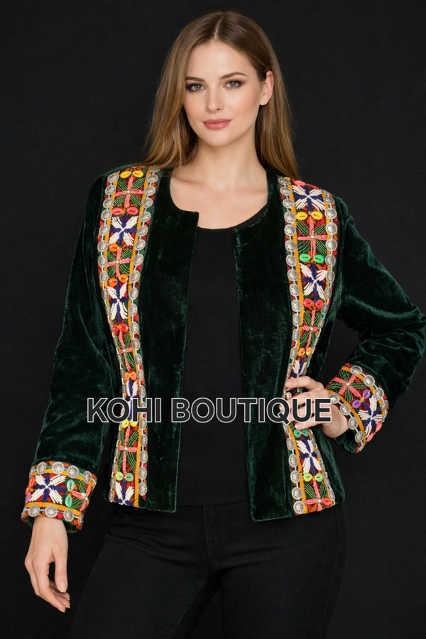 Eksklusiv Fløyelsjakke med Håndinspirert Broderi