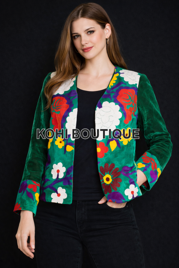 Fløyelsjakke med Blomsterdesign