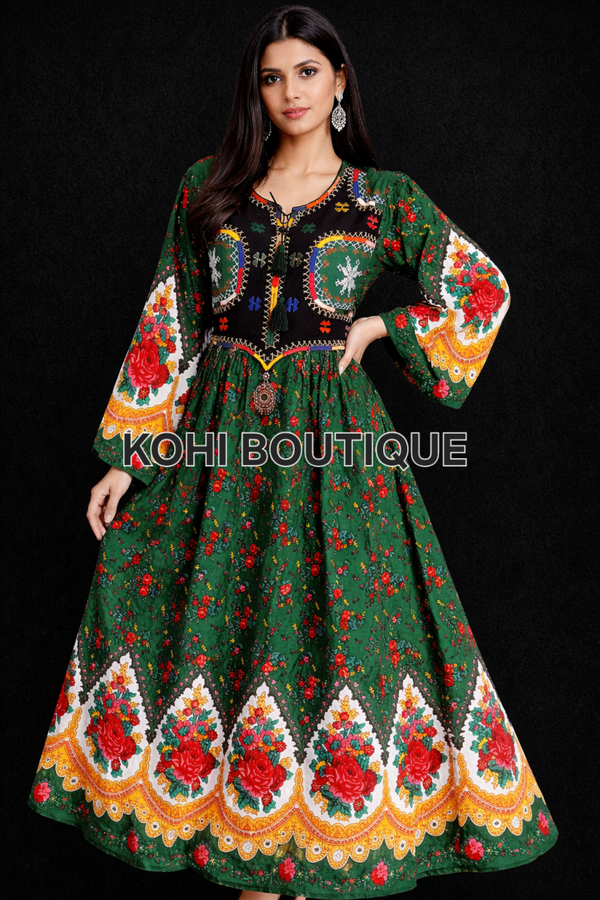 Tradisjonell afghansk kjole – grønn med broderte detaljer