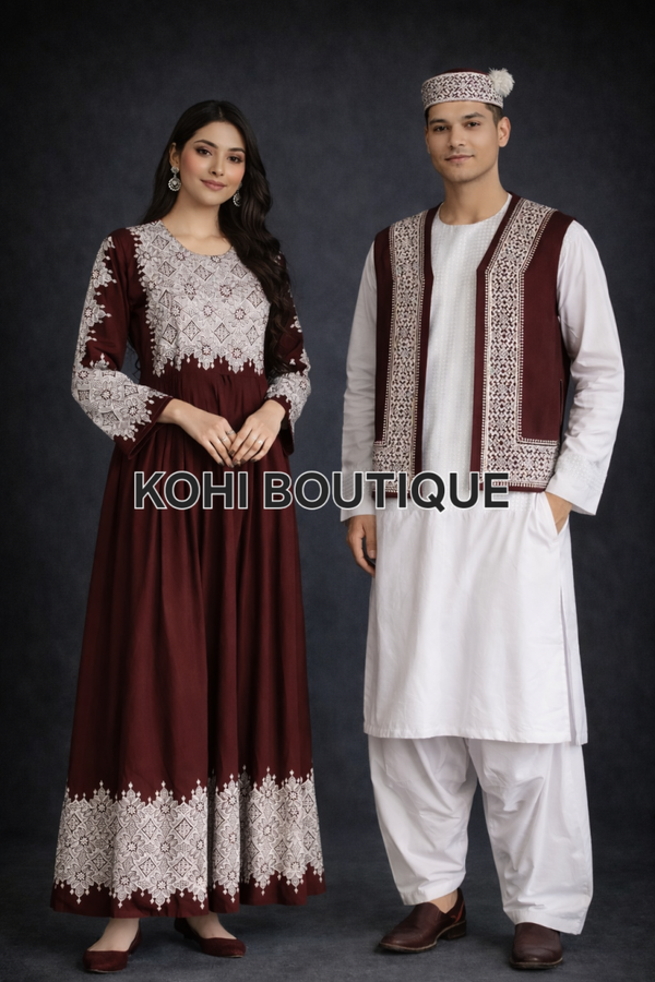 Afghansk festsett – kjole, herrevest og hatt