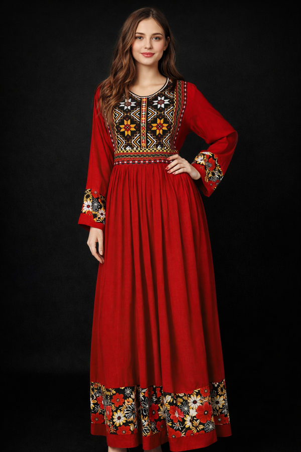 Elegant afghansk - brodert maxikjole