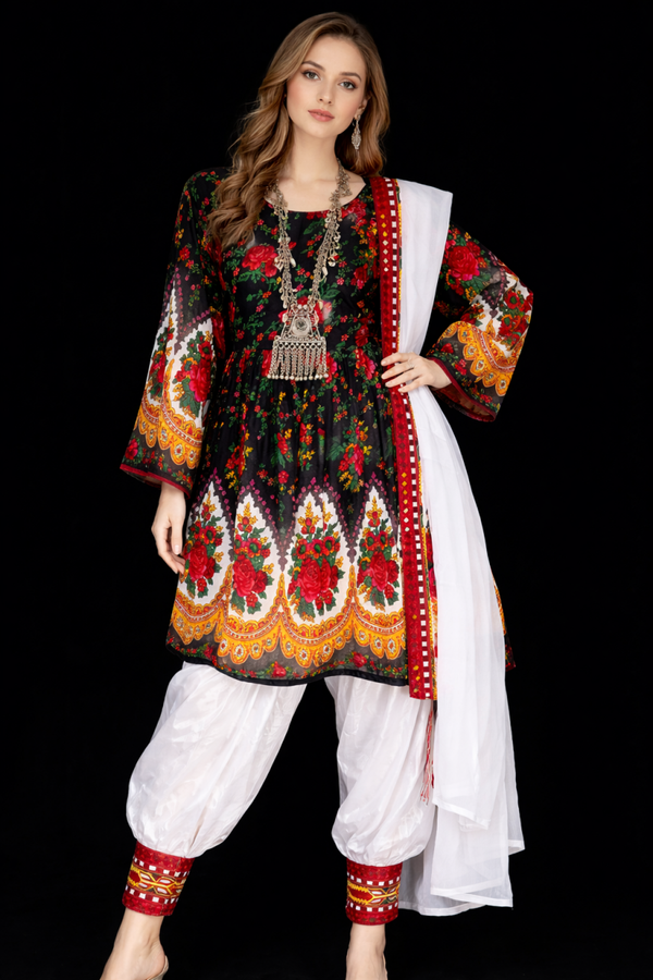 Afghansk Sett med Blomsterprint