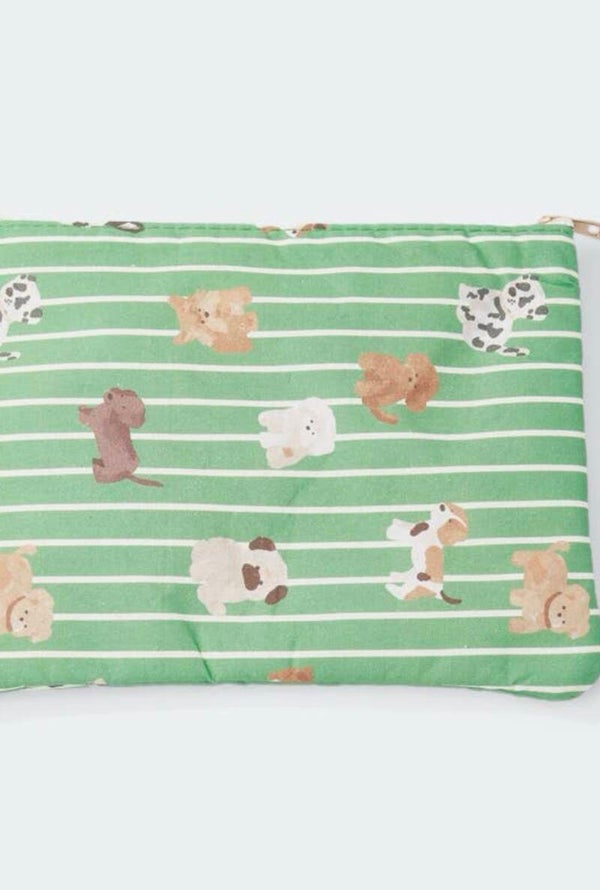 Gestreepte etui met hondenmotief 21x16 cm