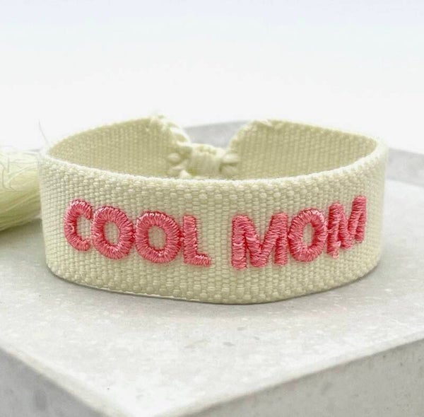 COOL MOM statement-armband geweven, geborduurd