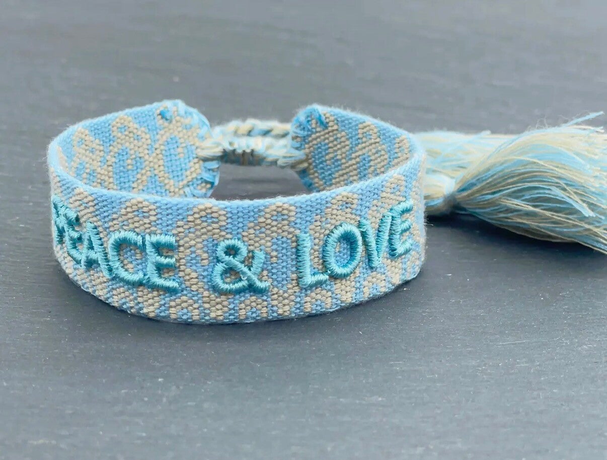 Peace & Love statement armband geweven en geborduurd