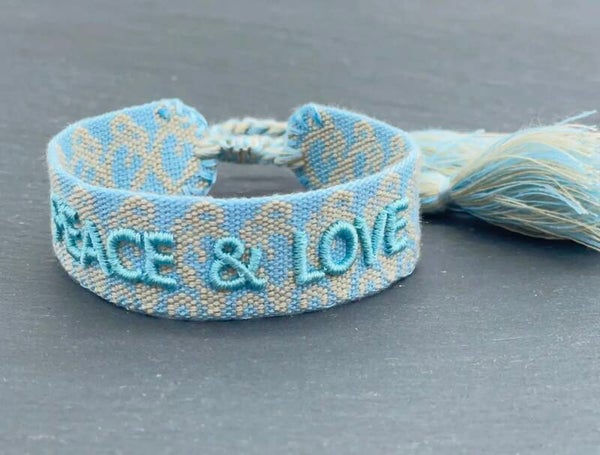 Peace & Love statement armband geweven en geborduurd