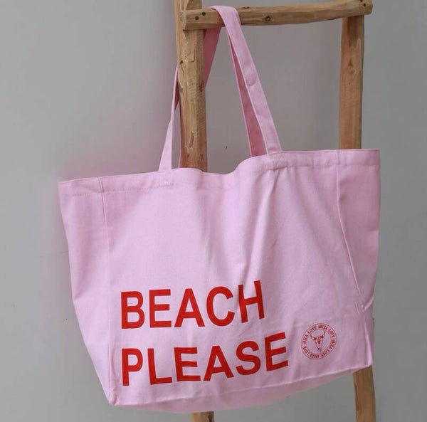 Canvas strandtas 'Beach Please' in roze