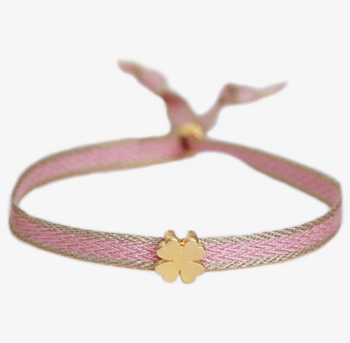 Geweven armband klaver rosé