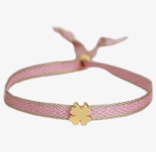 Geweven armband klaver rosé