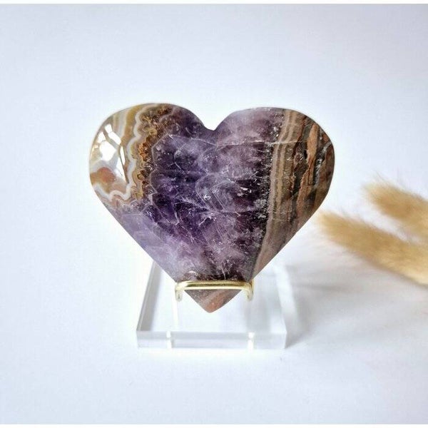 Amethist Agaat Edelsteen Hart (200g) – Inclusief Standaard