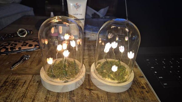 Stolpje met verlichte tulpen