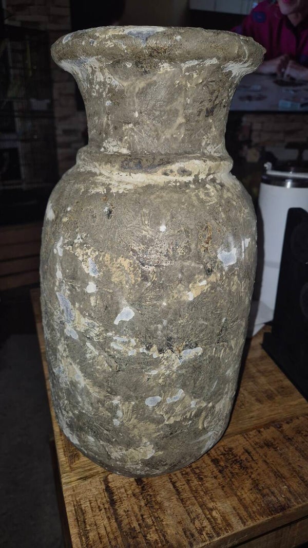 Vaas/pot Licht beige/grijs