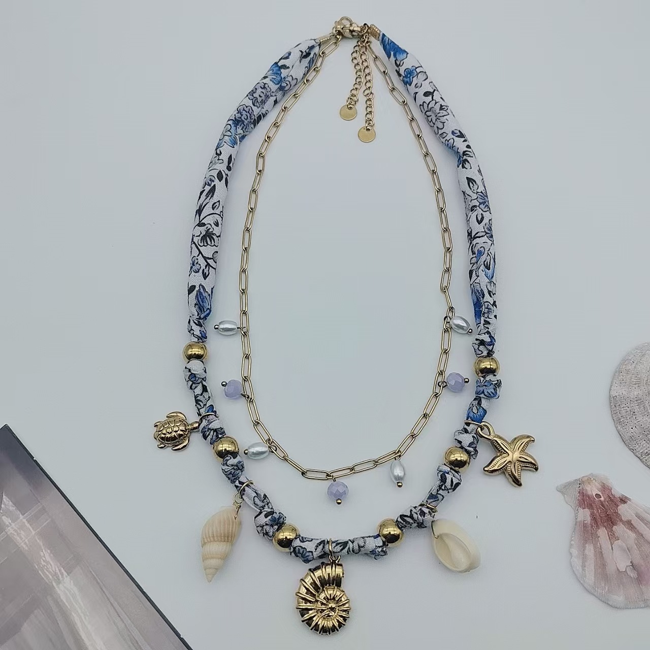 Collier Bandana Style Marin en Acier Inoxydable 304 – Tortue, Étoile de Mer et Conque