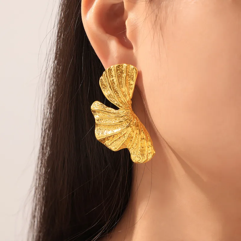Boucles d’Oreilles Feuille Dorée | Acier Inoxydable doré | vanbijoux