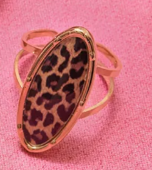 Bague ajustable vintage femme en acier inoxydable doré – Motif léopard ovale