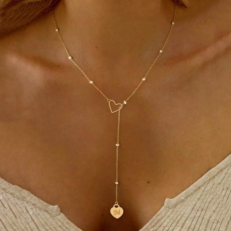 Collier Doré – Lettre & Cœur – Style Élégant et Classique – Acier Inoxydable 201/304