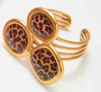 Bague ajustable vintage femme en acier inoxydable doré – Motif léopard et goutte  géométrique