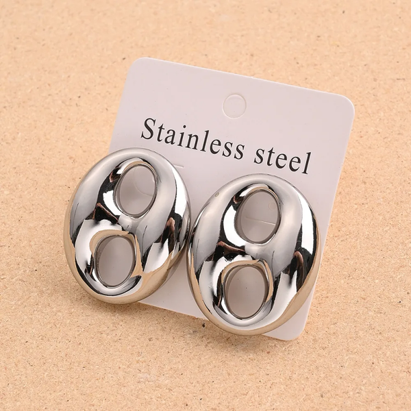 Boucles d’Oreilles Grain de Café Brillant – Acier Inoxydable 304 Argenté (1 Paire)