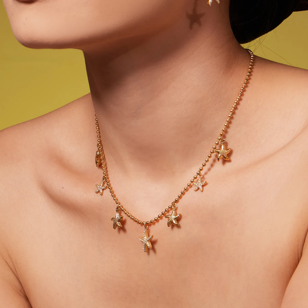 Collier Étoiles de Mer Doré ou argenté en Acier Inoxydable 18K – Chaîne à Billes Tendance, Résistant à l’Eau, Style Féminin Chic