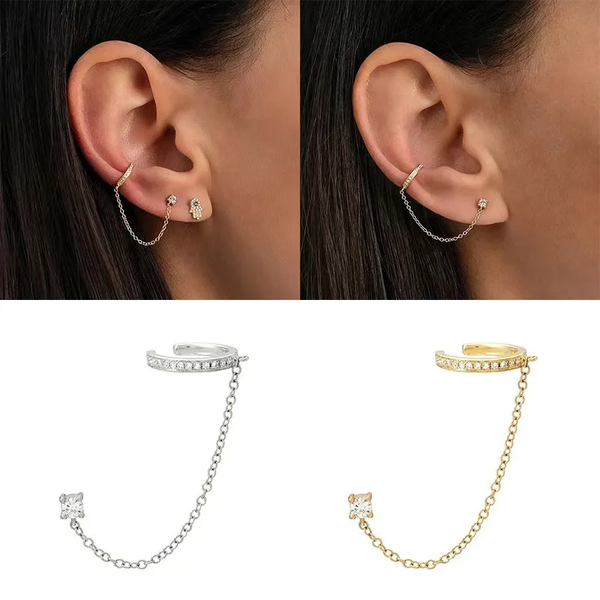 Earcuff clip avec chaînette | Acier inoxydable doré ou argenté | Vendu à l’unité | vanbijoux