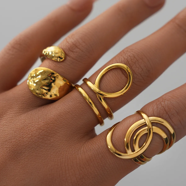 💛 Bague Géométrique Dorée Ajustable – Acier Inoxydable 304