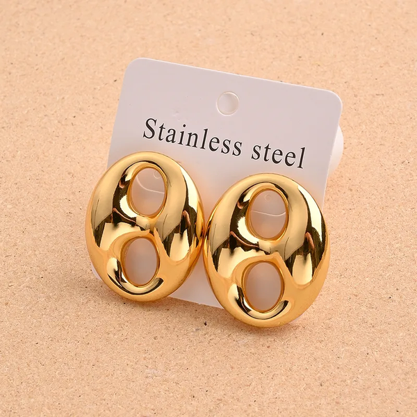 Boucles d’Oreilles Grain de Café Brillant – Acier Inoxydable 304 Doré (1 Paire)