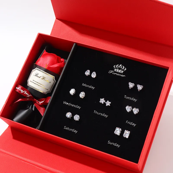 Coffret "Mon Cœur Quotidien" – 7 Paires de Boucles d'Oreilles Cœur en Acier Inoxydable 304 & Zircons