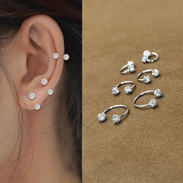 Lot de 3 Piercings Oreille "Micro-Éclats Scintillants" en Acier Inoxydable 304 Argenté