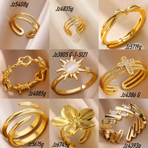 💛 Bague Ouverte Ajustable Style Rétro – Acier Inoxydable 304 Doré 💛