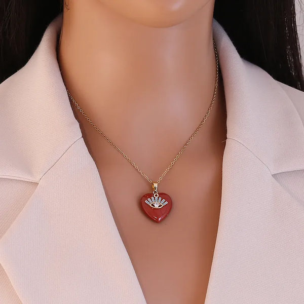 Collier Pendentif Cœur Pierre Naturelle Redstone