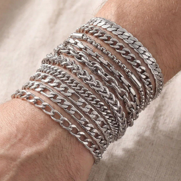Bracelets Homme "Force & Style" en Acier Inoxydable Argenté