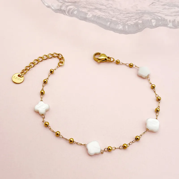 Bracelet Amélie Trèfle Nacré – Acier Inoxydable 304 Doré