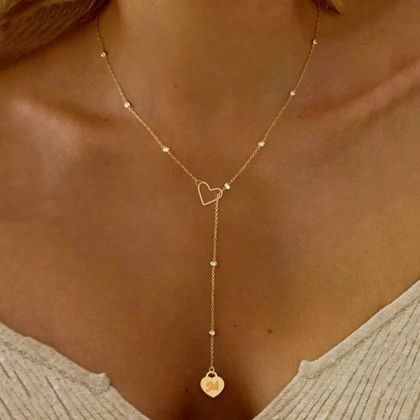 Collier Doré – Lettre & Cœur – Style Élégant et Classique – Acier Inoxydable 201/304