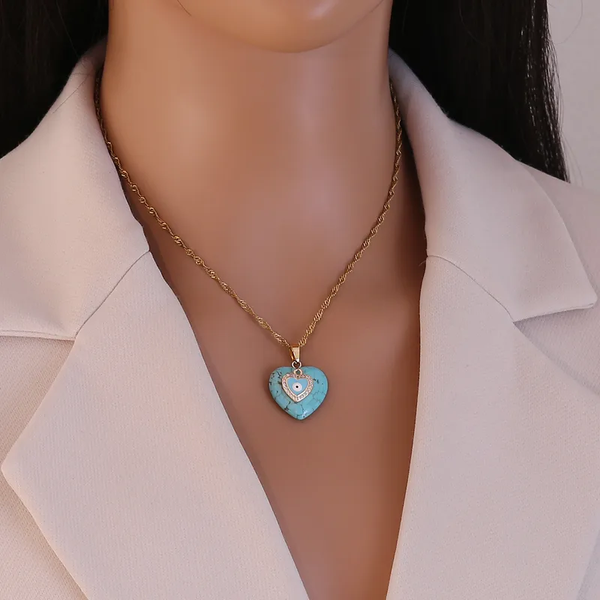 Collier Pendentif Cœur Pierre Naturelle Turquoise