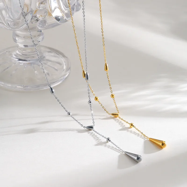 Collier Long Y "Goutte Précieuse" en Acier Inoxydable (Doré ou Argenté)