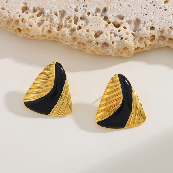 Boucles d’Oreilles Géométriques Irrégulières Triangles – Acier Inoxydable Noir Doré