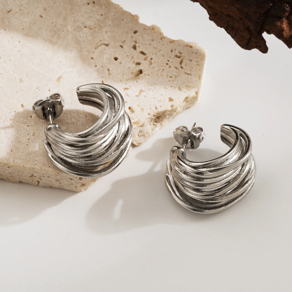 Boucles d’Oreilles Forme C – Acier Inoxydable Argenté (1 Paire)