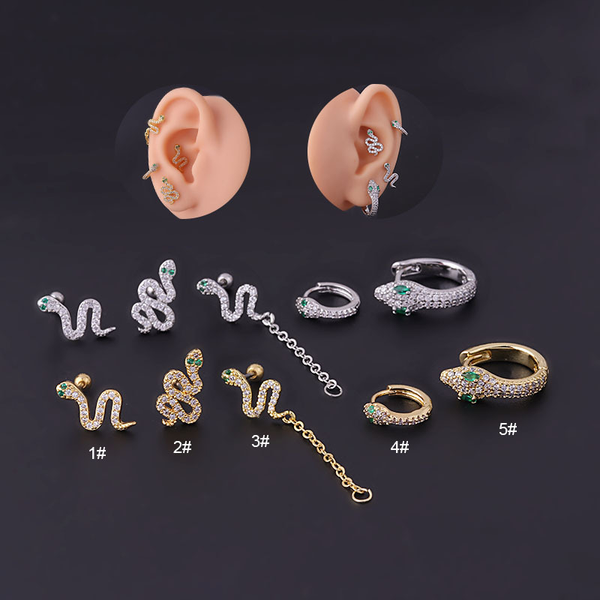 🐍Boucles d’Oreilles Cartilage Serpent Femme – Acier Inoxydable Doré ou Argenté – Incrustées de Zircons – Style Rock & Glam – Résistantes à l’Eau
