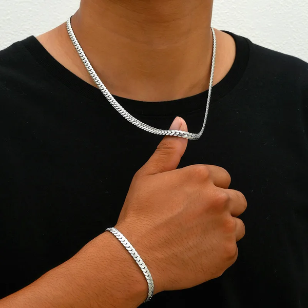 "Chaîne ou bracelet épuré pour homme en acier inoxydable argenté – Vanbijoux."