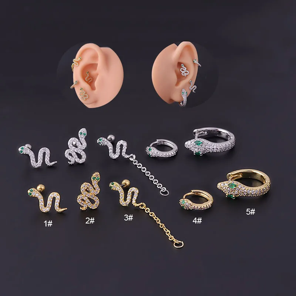 🐍Boucles d’Oreilles Serpent Femme – Acier Inoxydable Doré ou Argenté – Incrustées de Zircons – Style Rock & Glam – Résistantes à l’Eau