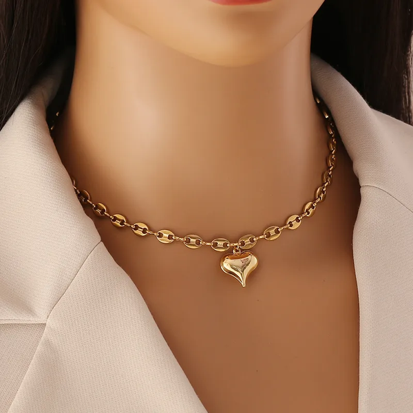 collier grain café pendentif cœur | acier inoxydable doré | vanbijoux