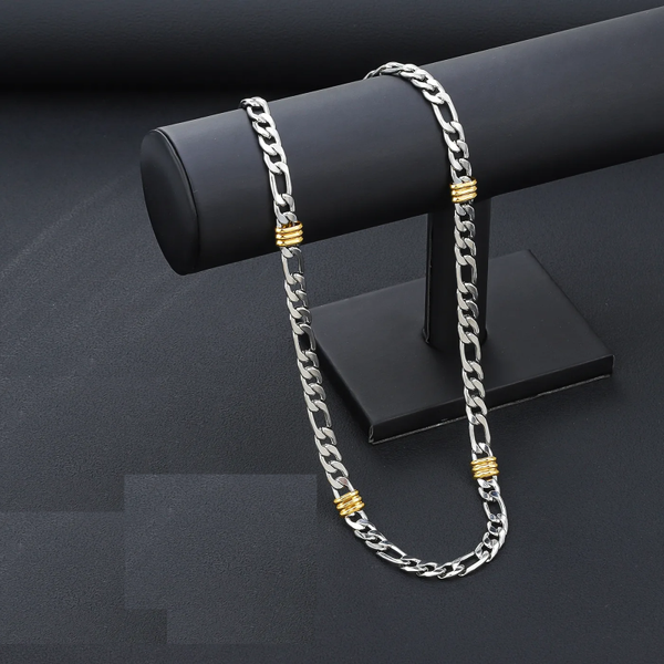 Collier Homme Bicolore Doré & Argenté – Acier Inoxydable (55 cm, 8 mm)