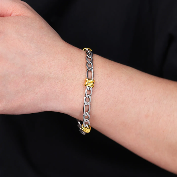 Bracelet Homme Bicolore Doré & Argenté – Acier Inoxydable (21 cm, 8 mm)