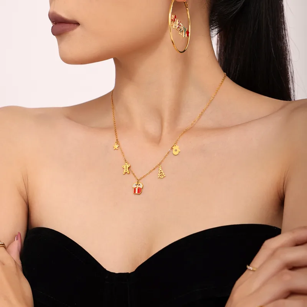 💎 Collier Charms de Noël Doré – Acier Inoxydable doré